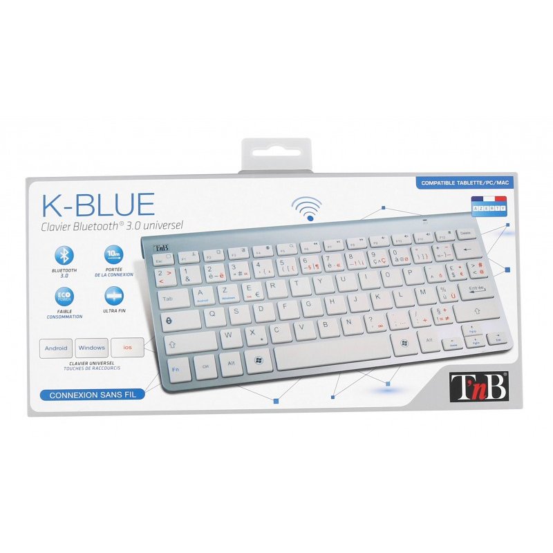 Clavier sans fil Bluetooth T'nB compatible K-Blue (Argent/Blanc)