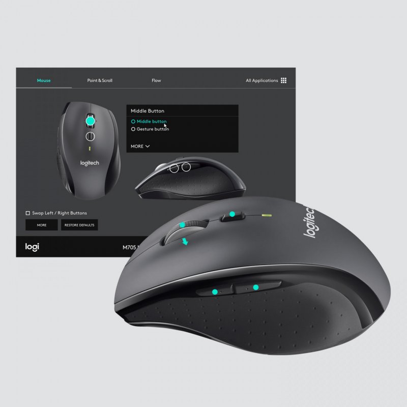 Logitech Souris laser M705 - EWR2, sans fil, argent