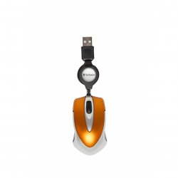 Mini Souris filaire pour portable (rétractable) Verbatim compatible Go Mini Optical Travel (orange)