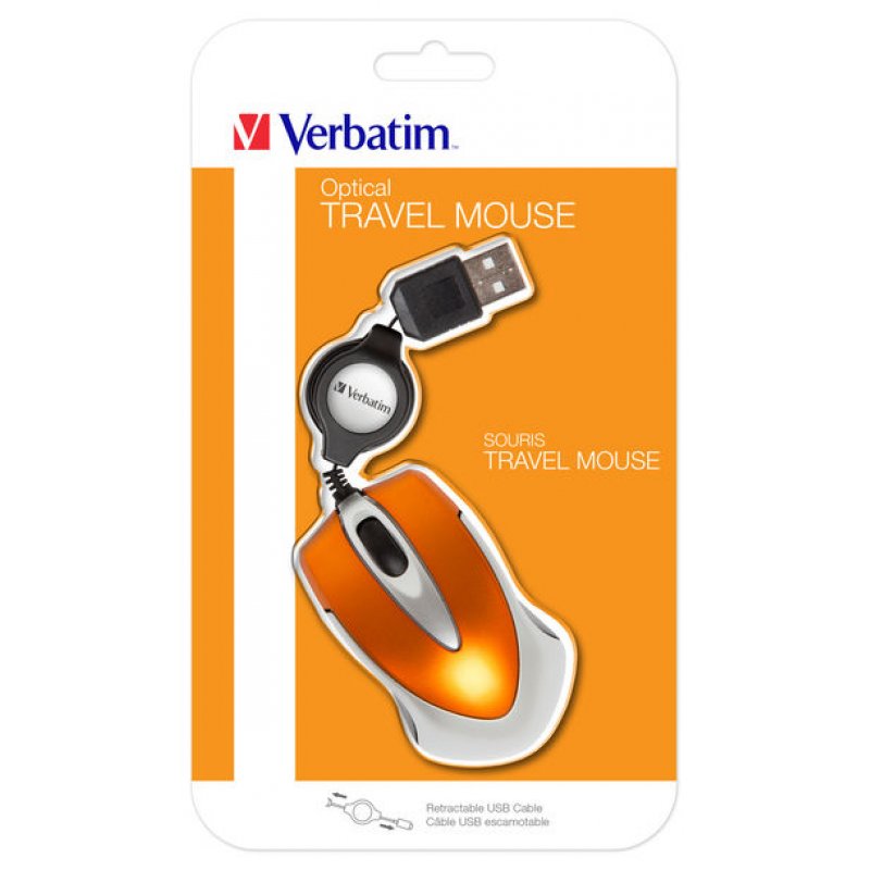 Mini Souris filaire pour portable (rétractable) Verbatim compatible Go Mini Optical Travel (orange)