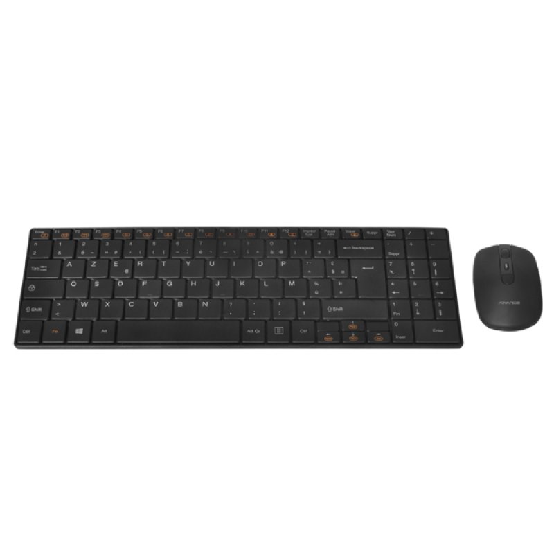 Pack Clavier - Souris Sans Fil Advance compatible Wireless Combo Extra Plat (Noir)