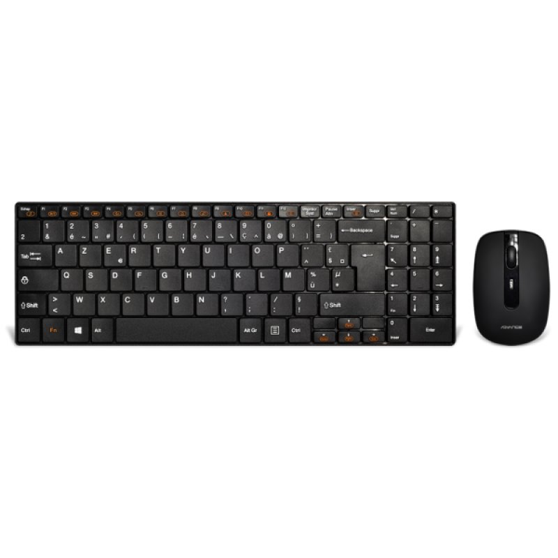 Pack Clavier - Souris Sans Fil Advance compatible Wireless Combo Extra Plat (Noir)
