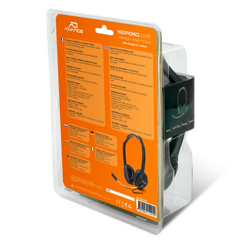 ADVANCE MIC-S765 écouteur/casque Avec fil Arceau Bureau/Centre d'appels Noir