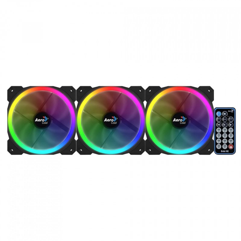 Lot de 3 Ventilateurs de boitier AeroCool compatible Orbit RC RGB 12cm (Noir) avec télécommande