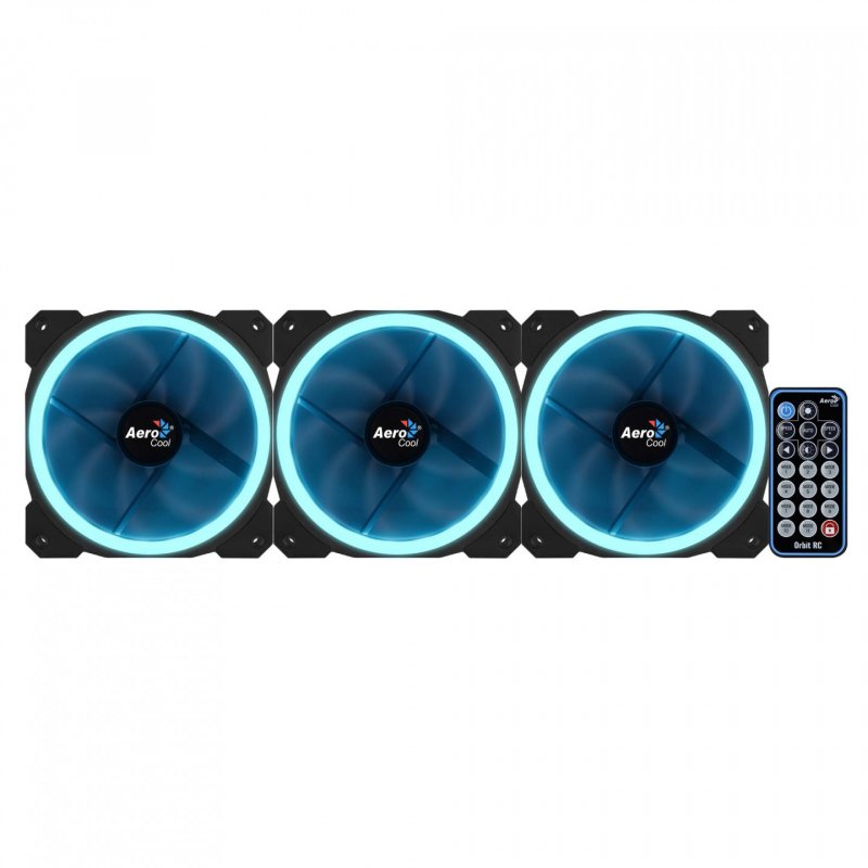 Lot de 3 Ventilateurs de boitier AeroCool compatible Orbit RC RGB 12cm (Noir) avec télécommande