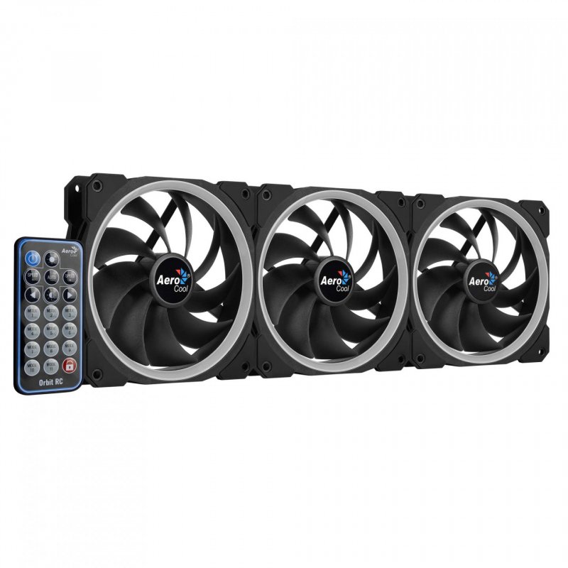 Lot de 3 Ventilateurs de boitier AeroCool compatible Orbit RC RGB 12cm (Noir) avec télécommande