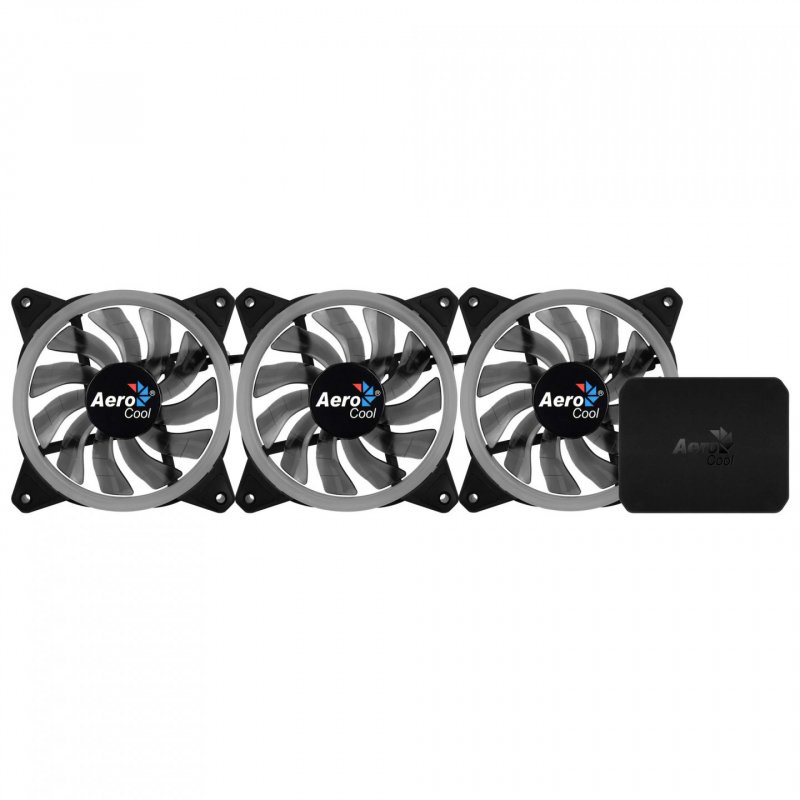 Lot de 3 Ventilateurs de boitier AeroCool compatible Rev RGB Pro 12cm (Noir)
