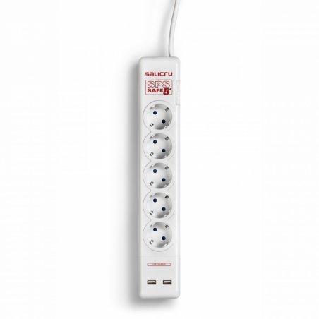 Multiprise Salicru compatible SPS Safe 5+ - 5 prises + 2x USB 1,5m (Blanc)