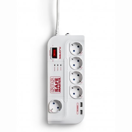 Multiprise Salicru compatible SPS Safe Master - 5 prises + 2x USB 1,8m (Blanc)
