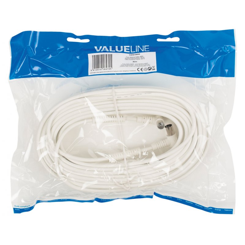 Valueline VLSP40110W250 coaxial cable 25 m Coax White