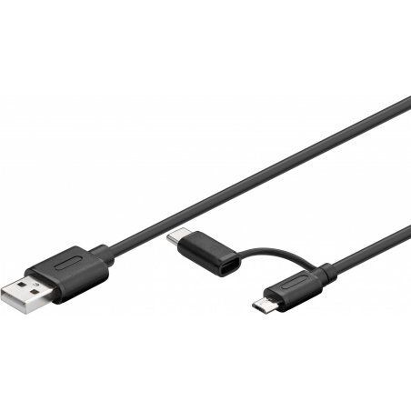 Cable Goobay compatible USB 2.0 vers type C & Micro B M/M 1m (Noir)
