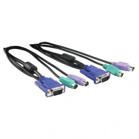 König VGA + 2x PS/2 câble kvm Bleu, Vert, Violet, Noir 3 m