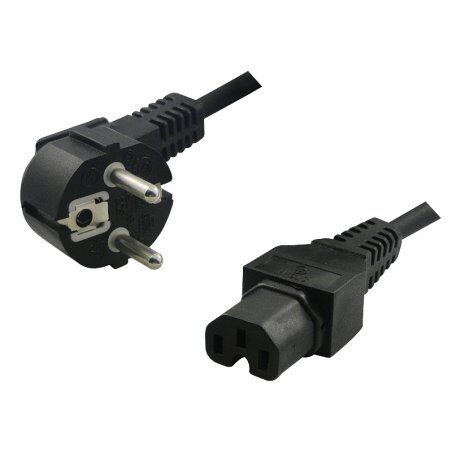 Cable d'Alimentation LogiLink compatible C15 vers CEE7 F (prise standard) 90° 2m (Noir)