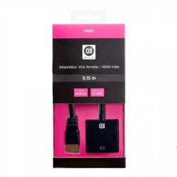 Convertisseur D2 Diffusion compatible VGA femelle (D-sub DE-15) vers HDMI mâle (Type A) 15cm (Noir)
