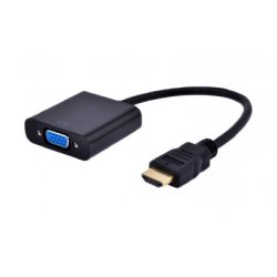 Convertisseur Gembird compatible HDMI mâle (Type A) 1.2 vers VGA femelle (D-sub DE-15) et Jack 3,5mm femelle (Noir)