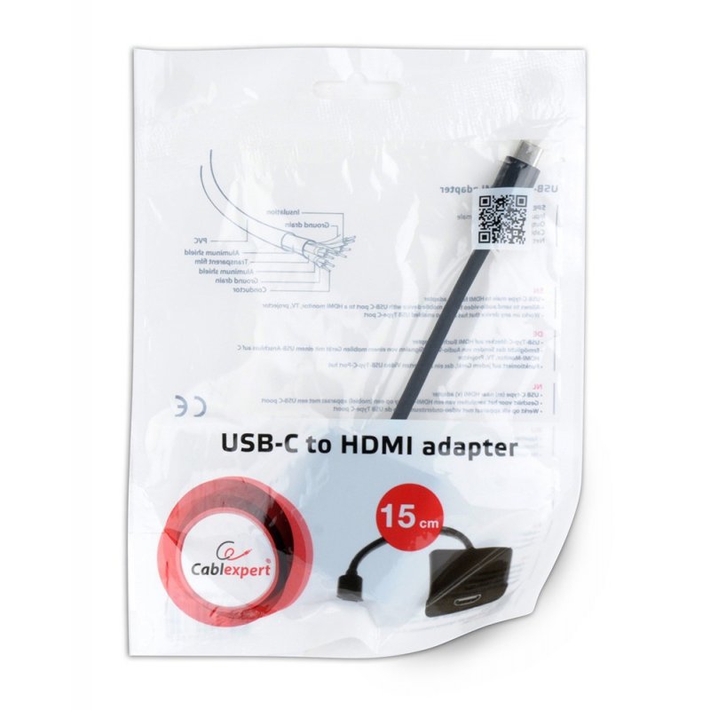 Cable Adaptateur Gembird compatible USB type C vers HDMI 15cm (Noir)