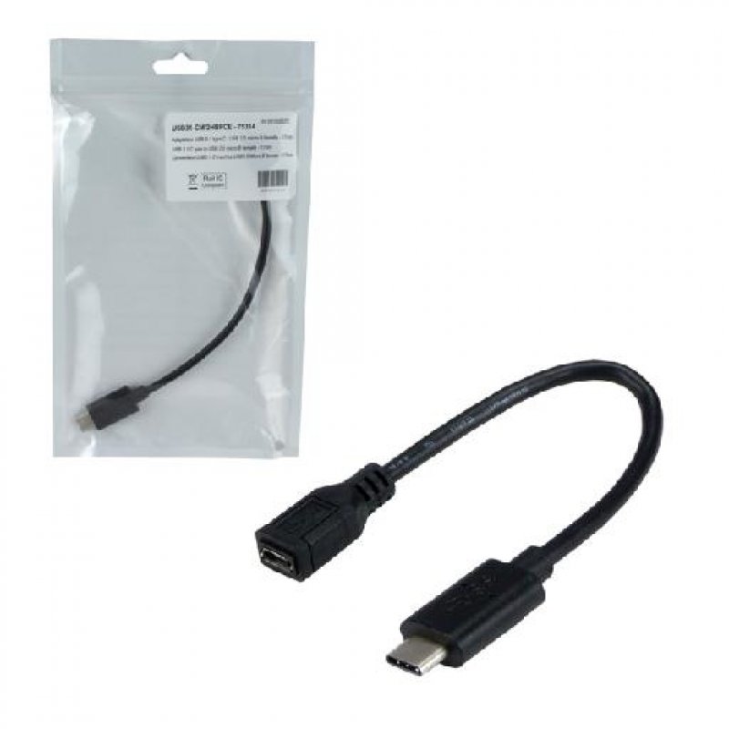 Cable adaptateur USB-C MCL Samar vers Micro USB 2.0 MF 15cm (Noir)