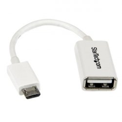 WHITE MICRO USB MALE TO USB FEMALE OTG HOST CABLE - 5