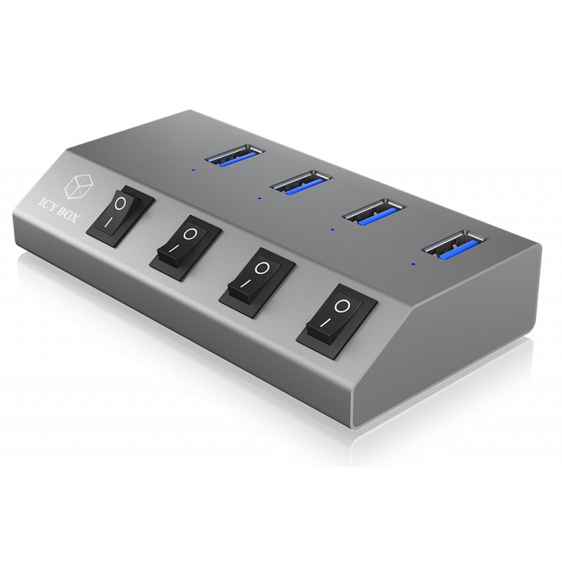 USB 3.0 , 4x USB Type-A Anschlüsse, An-/Ausschalter pour jeden Port ICY BOX