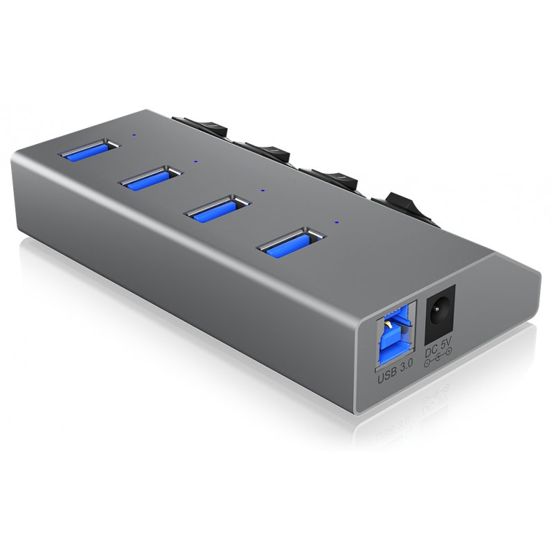 USB 3.0 , 4x USB Type-A Anschlüsse, An-/Ausschalter pour jeden Port ICY BOX