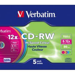 Verbatim CD-RW Colour 12x 700 Mo 5 pièce(s)