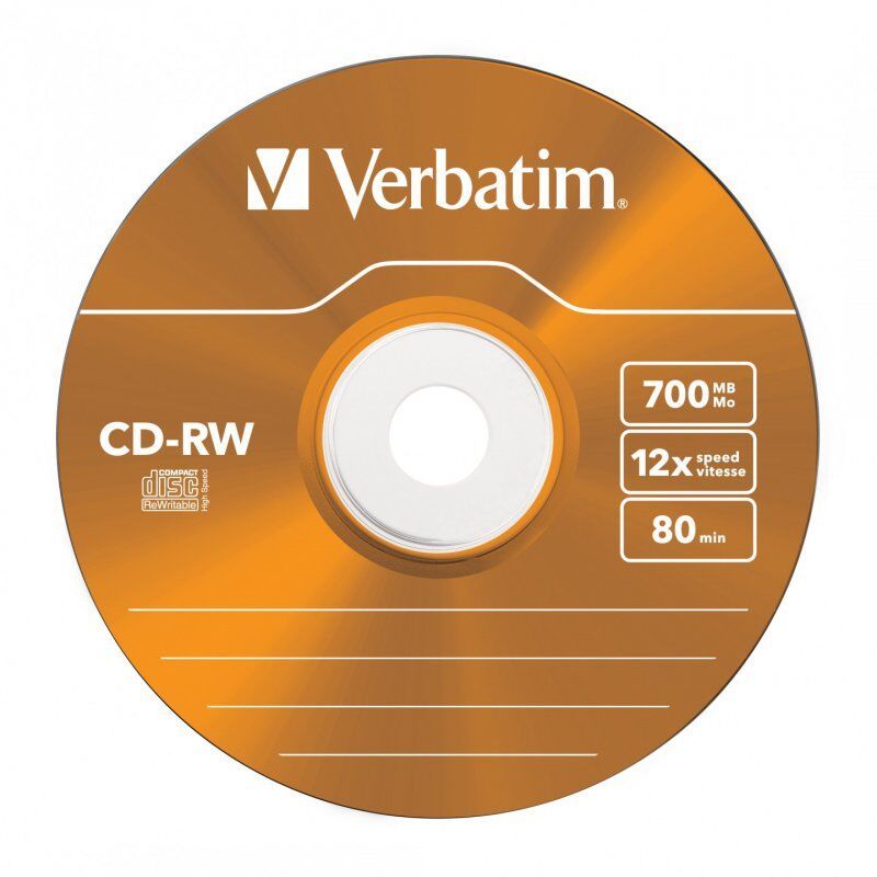 CD-RW Verbatim compatible 700 Mo 4X (Boite Slim couleur de 5)