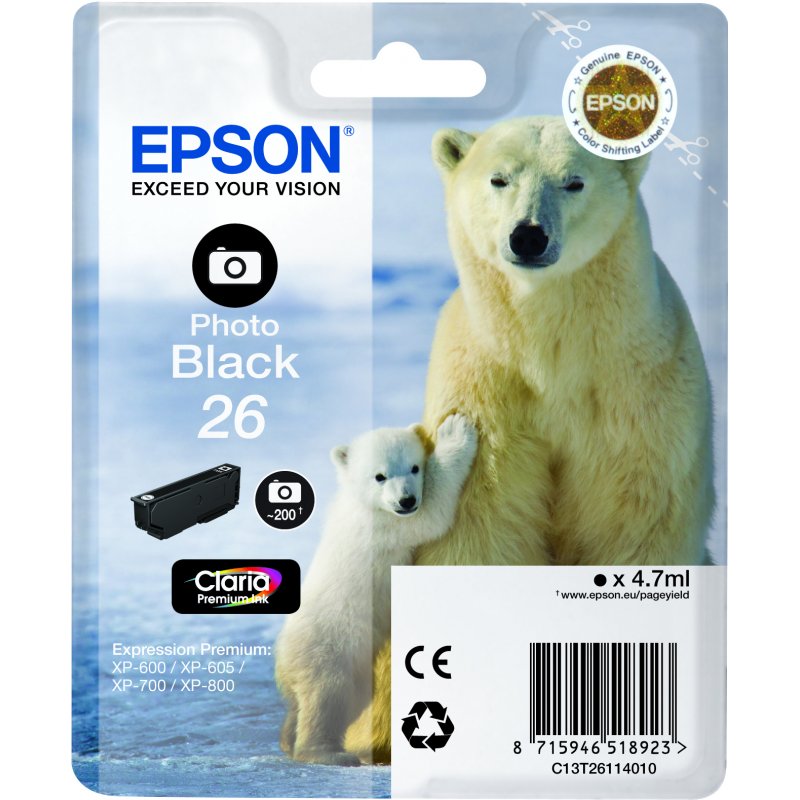Cartouche d'encre Epson compatible Ours Polaire 26 Photo (Noir)