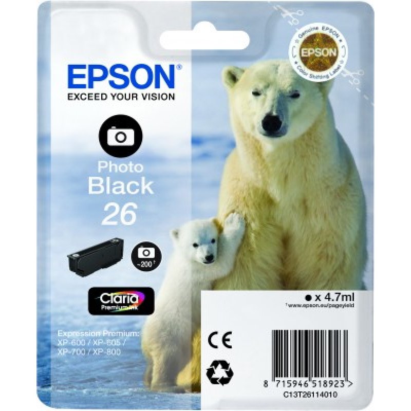 Cartouche d'encre Epson compatible Ours Polaire 26 Photo (Noir)