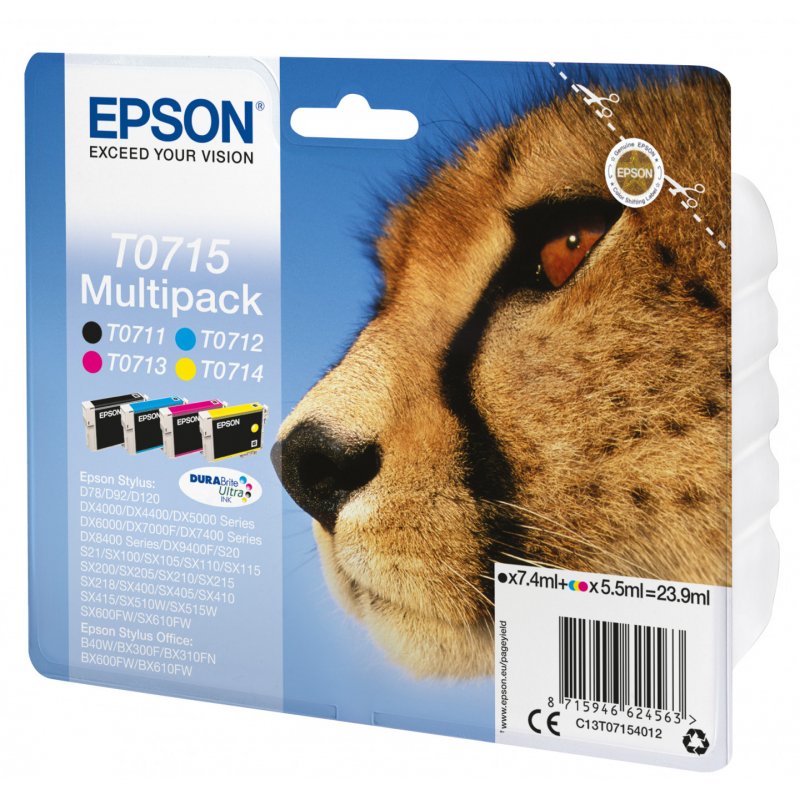 Pack 4 cartouches d'encre Epson compatible Guepard  T0715