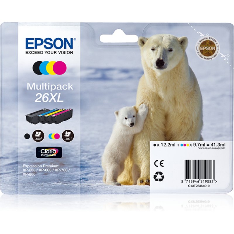 Pack 4 cartouches d'encre Epson compatible Ours Polaire 26XL