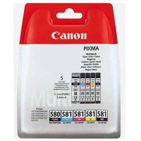 Pack 5 cartouches d'encre Canon PGI-580 / CLI-581 (3 Couleurs/Noir/Noir Photo)