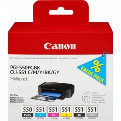 Canon Tintenpatrone PGI-550PGBK & CLI551 - 6er Pack - PGBK/C/M/Y/BK/GY