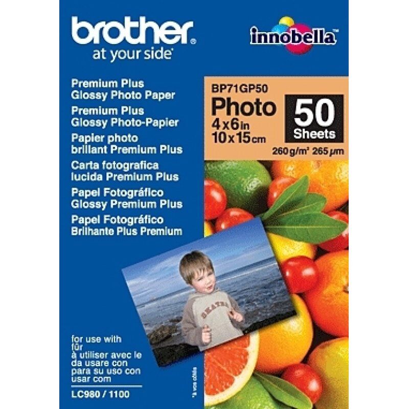 Papier Photo Brillant Brother compatible 260g/m² - 50 feuilles 10x15cm