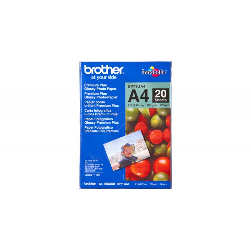 Papier Photo Brother compatible Brillant Premium Plus 260g/m² - 20 feuilles A4