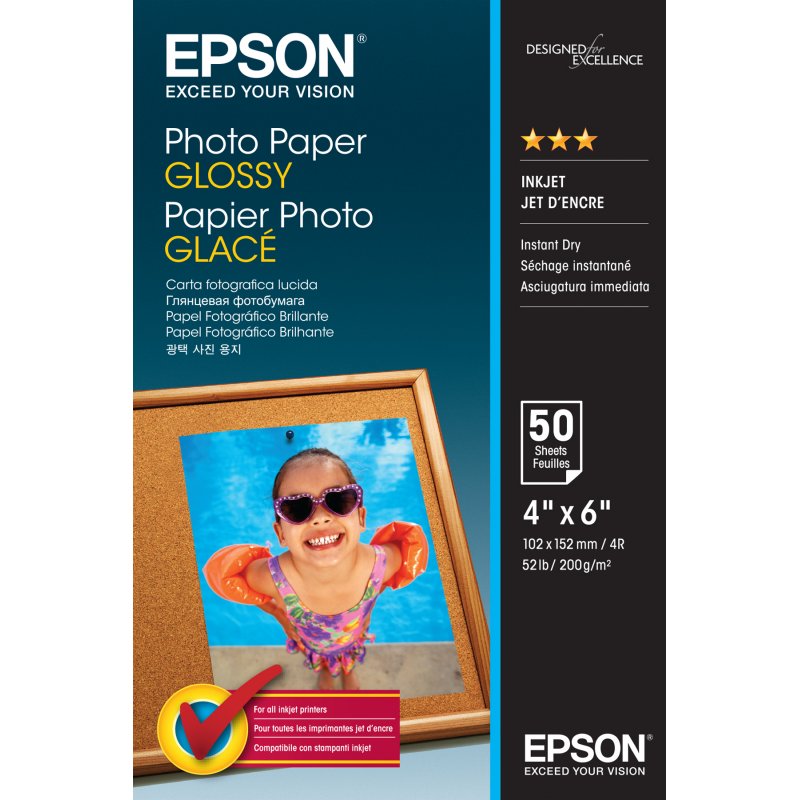 Papier Photo EPSON glacé 200g/m² - 50 feuilles 10x15 cm