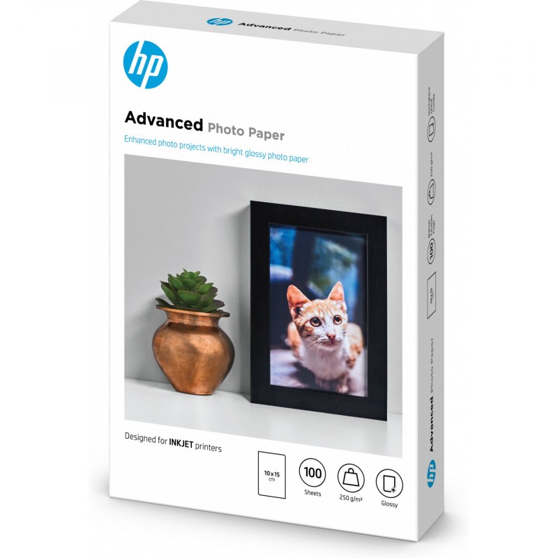 HP Advanced Photo Paper, Glossy, 250 g/m2, 10 x 15 cm (101 x 152 mm), 100 sheets