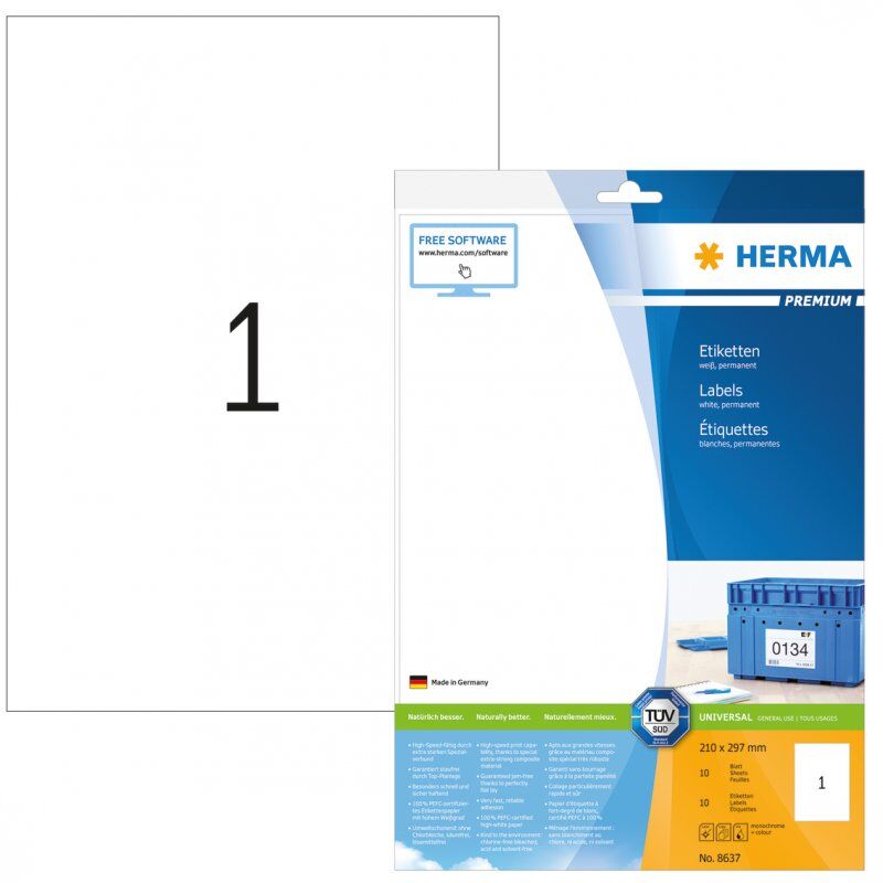 HERMA Labels Premium A4 210x297 mm white paper matt 10 pcs.