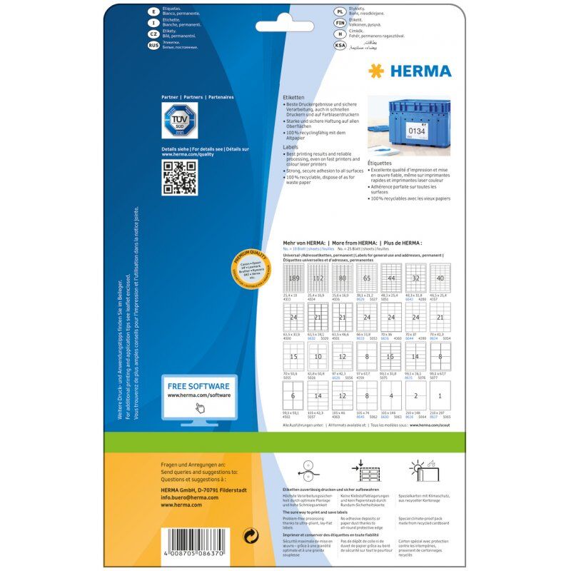 HERMA 8637 étiquette à imprimer Blanc Imprimante d'étiquette adhésive