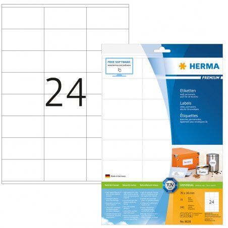 Lot de 10 feuilles Étiquette multi-usage Herma 70x36mm - A4 (Blanc)