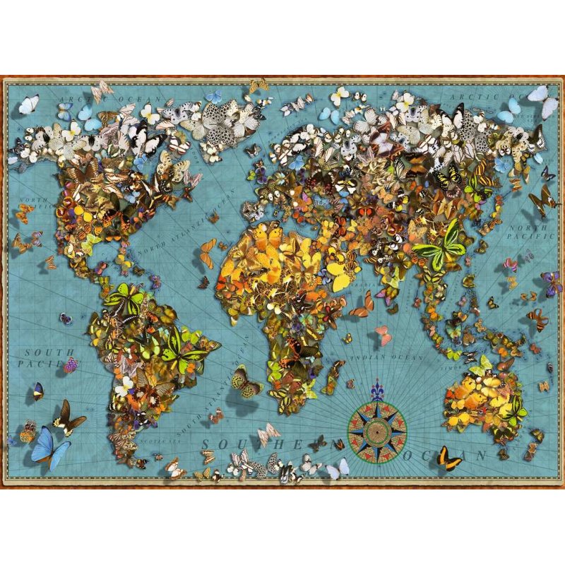 Puzzle Ravensburger compatible - MappeMonde de Papillons (500 pièces)