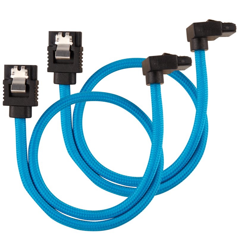 CORSAIR Premium-Sleeved-SATA-Kabel mit 90°-Anschluss 2er Pack - Blau