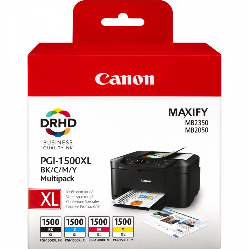 Canon Multipack de cartouches d'encre noire/cyan/magenta/jaune haut rendement PGI-1500XL