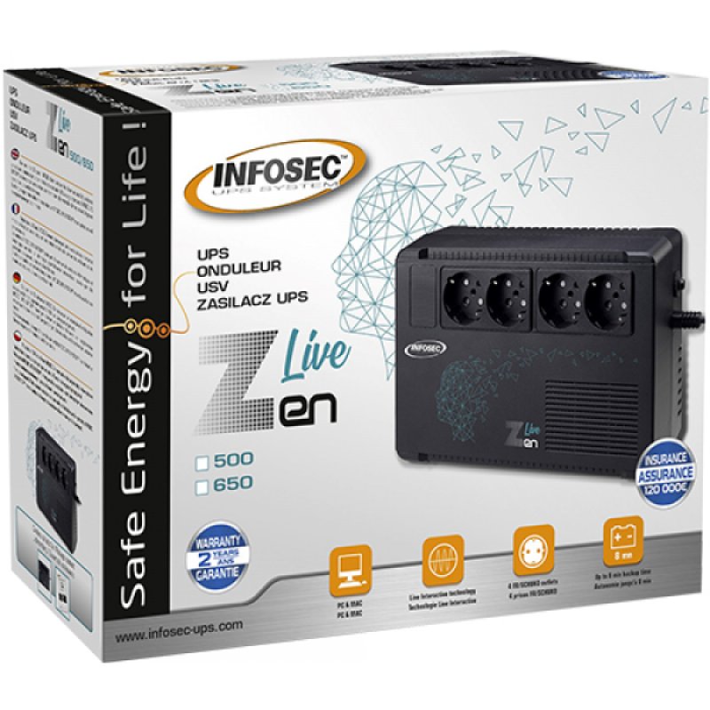 Infosec Zen Live 500 alimentation d'énergie non interruptible Interactivité de ligne 0,5 kVA 300 W 4 sortie(s) CA
