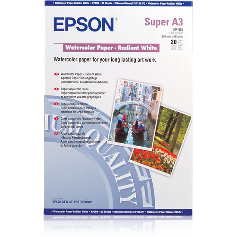 Epson WaterColor Paper - Radiant White, DIN A3+, 190g/m², 20 Sheets