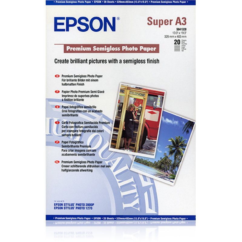 Papier Photo Epson compatible Premium semi-glacé 251g/m² - 20 feuilles Super A3