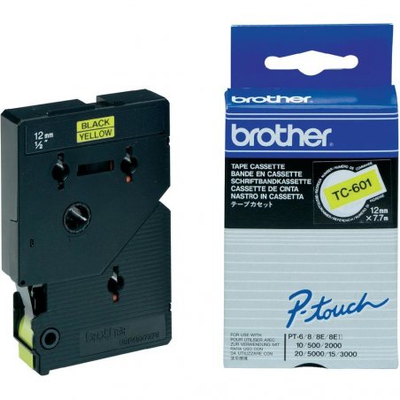 Brother compatible Schriftband TC601 - 12 mm - Schwarz auf Gelb