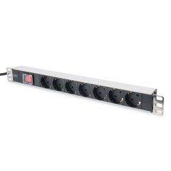 Digitus aluminum outlet strip with switch, 7 safety outlets, 2 m supply safety plug
