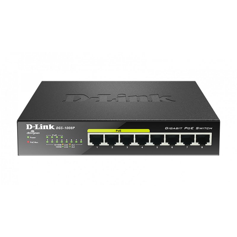D-Link DGS-1008P network switch Unmanaged Gigabit Ethernet (10/100/1000) Power over Ethernet (PoE) Black