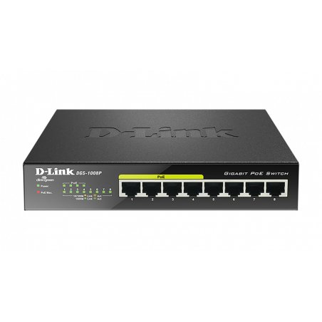 D-Link DGS-1008P network switch Unmanaged Gigabit Ethernet (10/100/1000) Power over Ethernet (PoE) Black