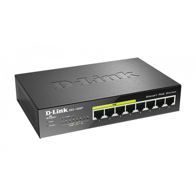 D-Link DGS-1008P commutateur réseau Non-géré Gigabit Ethernet (10/100/1000) Connexion Ethernet, supportant l'alimenta